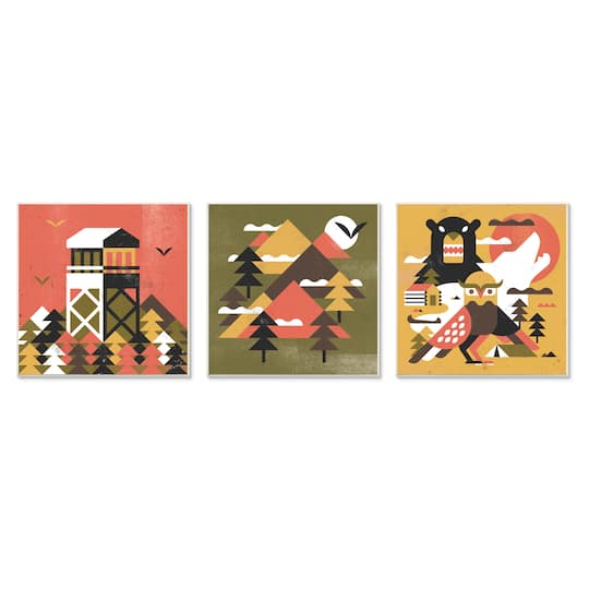 Stupell Industries Kids' Rustic Forest Animal Camp Adventure Geometric Shapes,12" x 12"